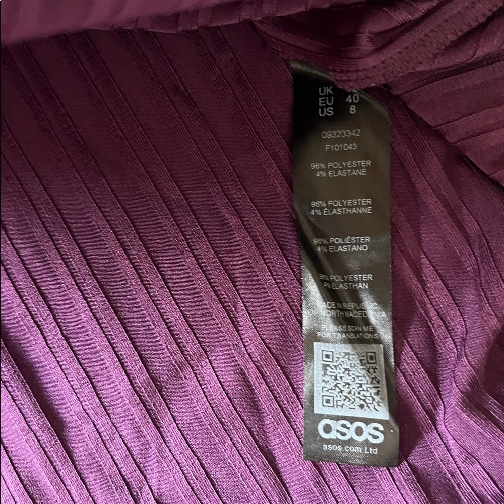 ASOS Deep Purple Long Sleeve Square Neckline Dress Size 8 - Picture 9 of 11